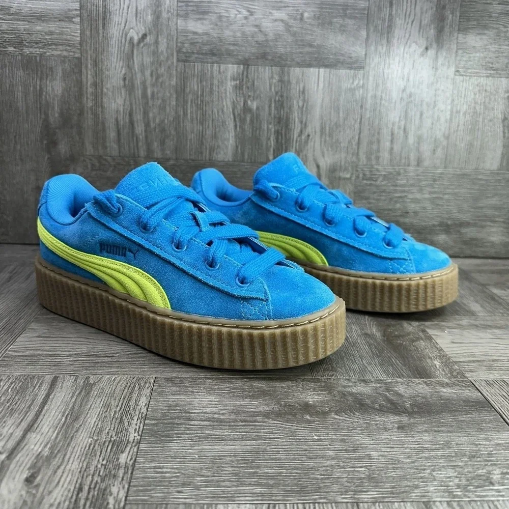 Puma Fenty Creeper Phatty Kids 4.5 Blue Suede Platform‎ Lime NEW